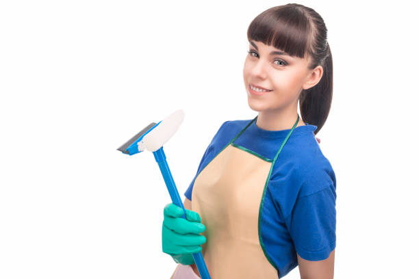 A girl with a glass cleaner