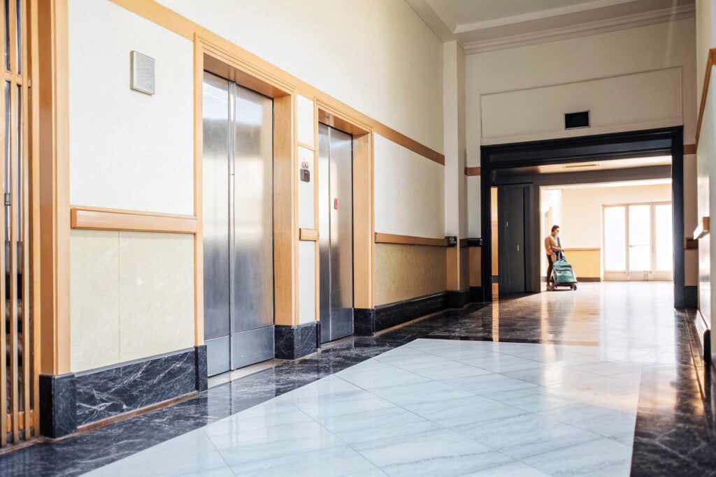 Clean apartment building lobby and hallway in New York City