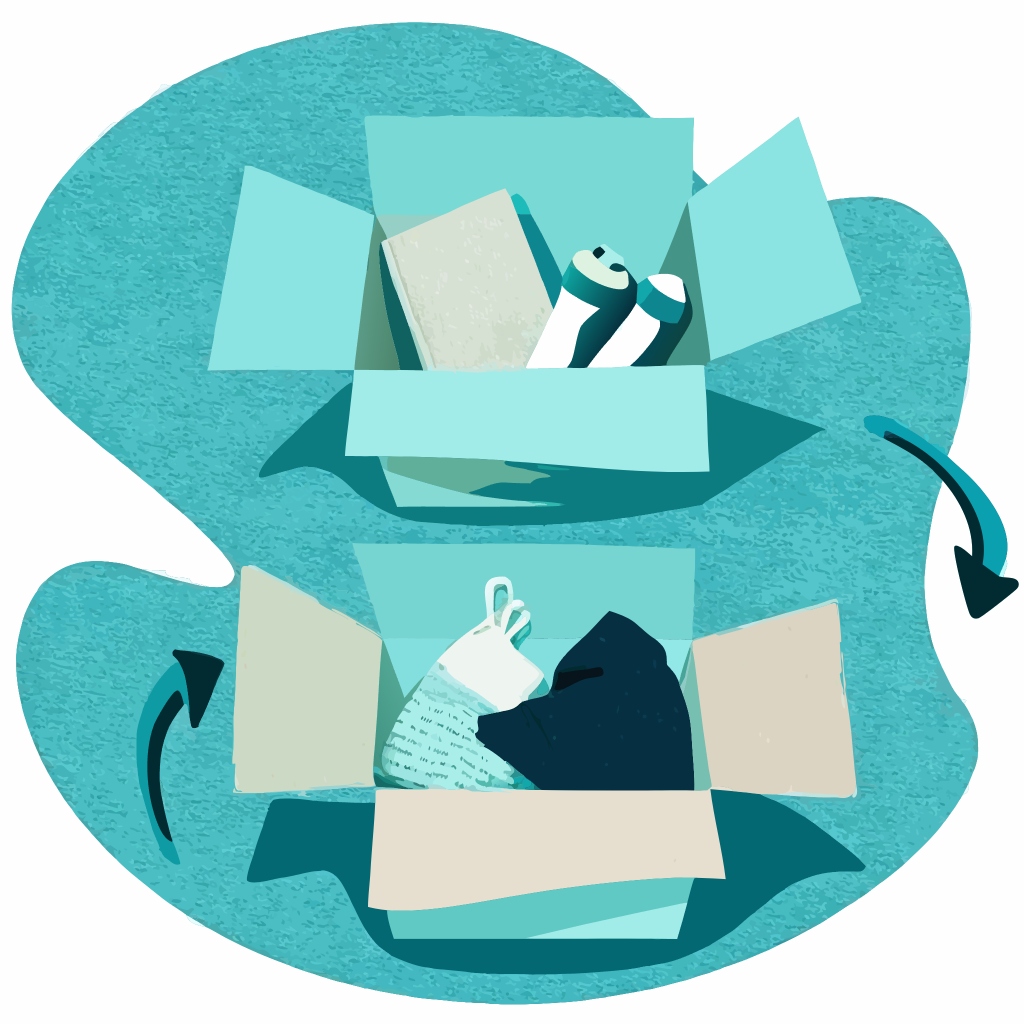 Decluttering session for home organization with sorting items to keep, donate, or discard