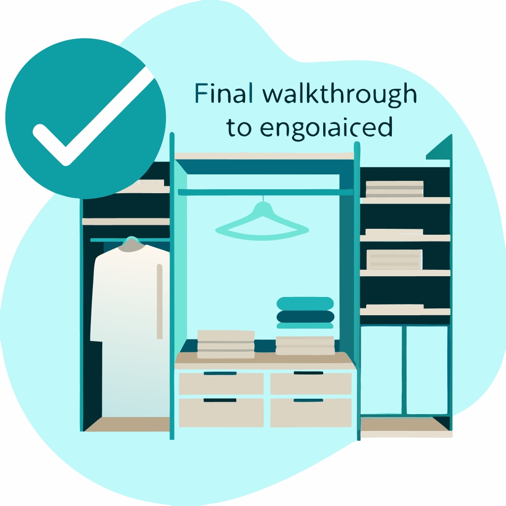 Final walkthrough of completed home organization project with review and adjustments