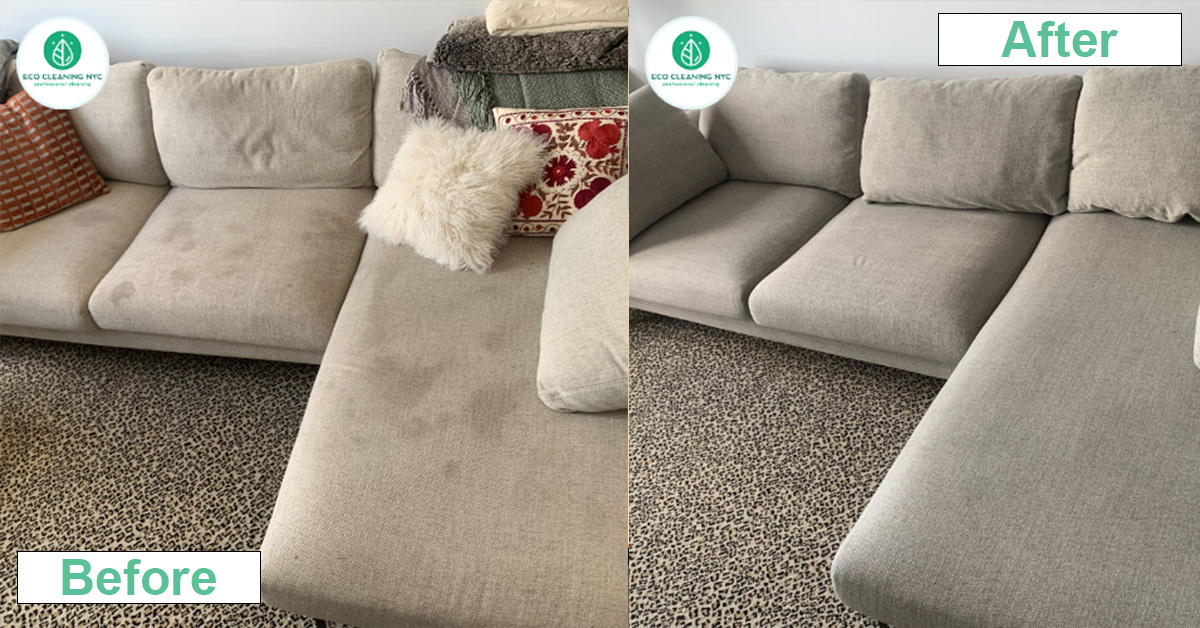 Before and after upholstery cleaning — real NYC client