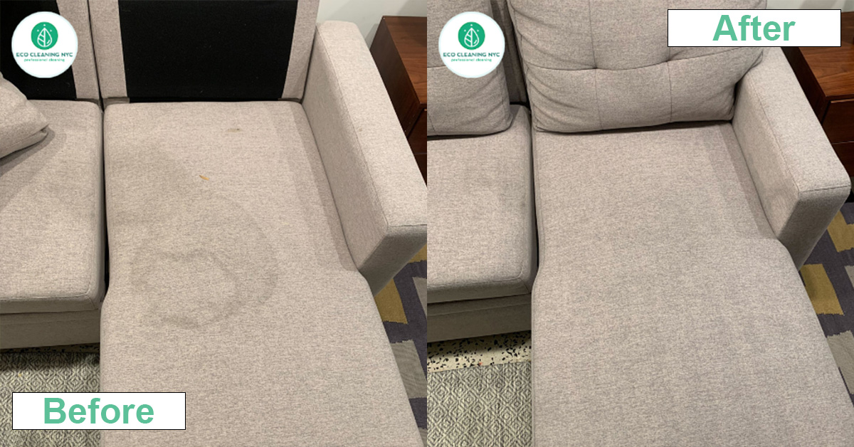 Before and after upholstery cleaning — real NYC client