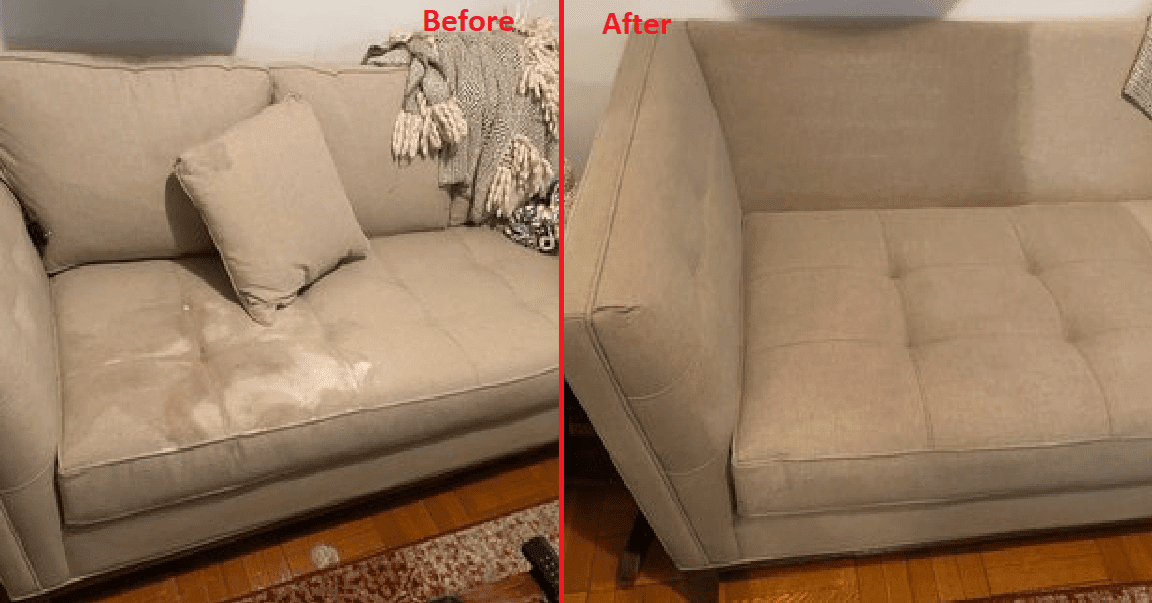 Before and after upholstery cleaning — real NYC client