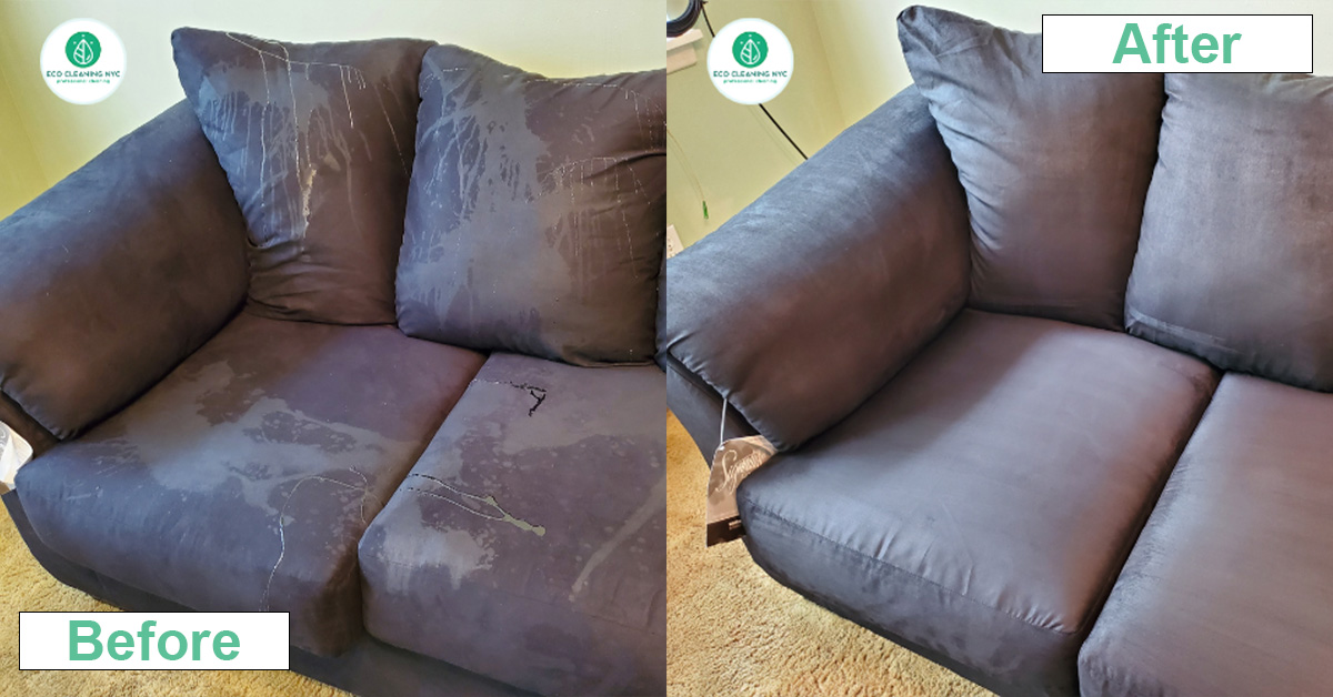 Before and after upholstery cleaning — real NYC client